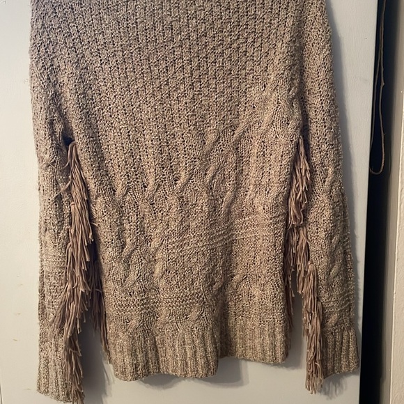 Design Lab LORD & TAYLOR Tan Brown Fringe Knit Pullover Sweater Womens Size XS - Picture 4 of 5